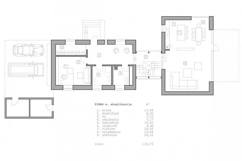 Namo istorinės architektūros kvartale pirmo aukšto planas
