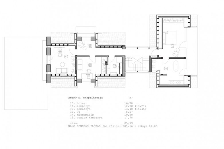 Namo istorinės architektūros kvartale projekto antro aukšto planas